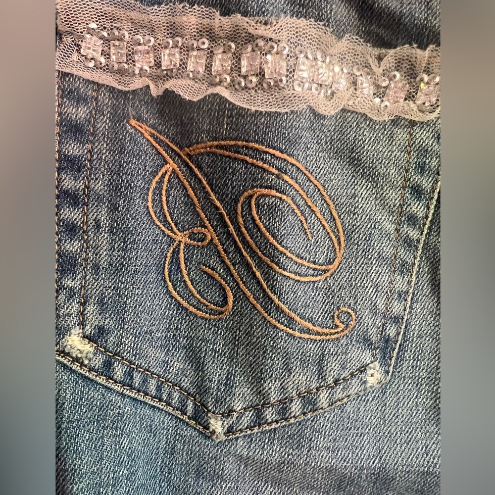 Blumarine Italy Blue Boot Cut Jeans with Embroidery Crystal Sequins Waist 30” - Picture 4 of 13